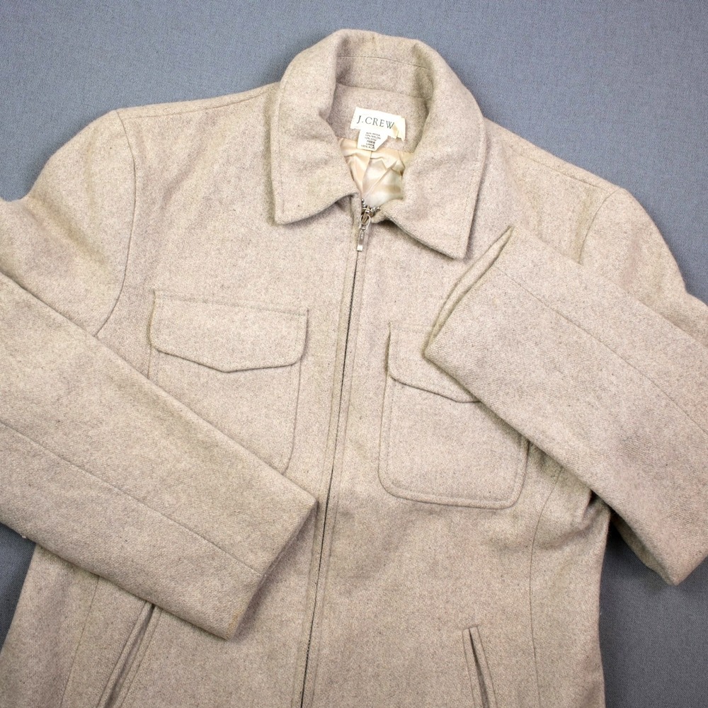 J Crew Utility Jacket Women's S Beige Wool Blend Zip Up Office Preppy Formal